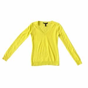BCBGMAXAZRIA Womens Cashmere Blend Long Sleeve Top XXS Chartreuse Preppy Vibrant
